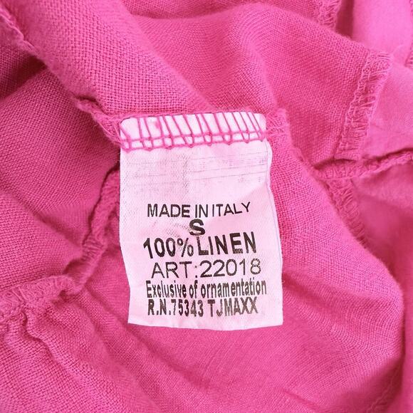 Rosemarine Linen Midi Dress Size S Pink Pintuck Lace Hem Beach Cottage Italy - Picture 7 of 11